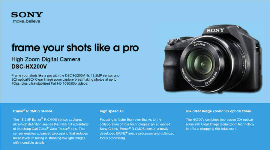Sony Cyber-shot DSC-HX200V 18.2 MP Exmor R CMOS Digital Camera with 30x Optical Zoom